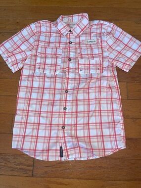 Magellan Outdoors White and Red Plaid Short Sleeve Button Shirt